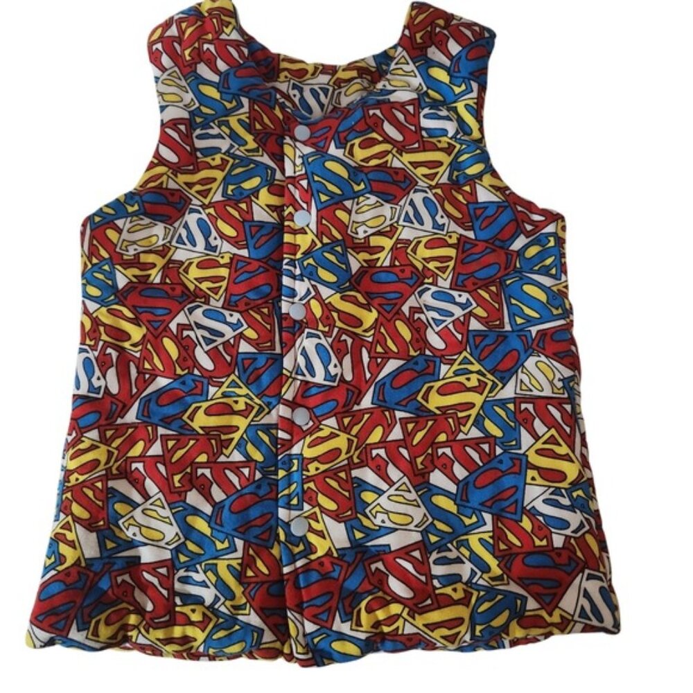 Kids Superman 3-6 year‎ All Over Print Vest Top Button Front Blue Red Yellow